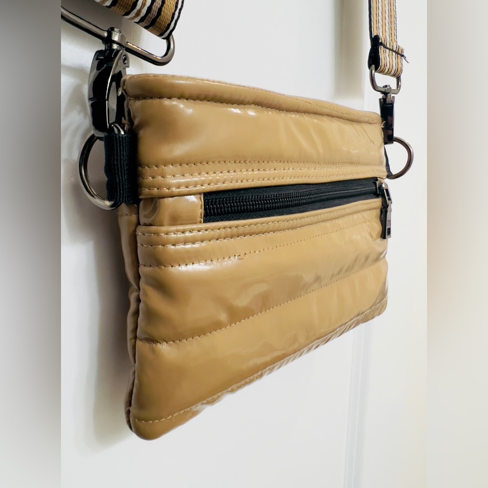 THINK ROYLN Quilted Crossbody Bag in Mustard Yellow with Striped Strap - Picture 3 of 10